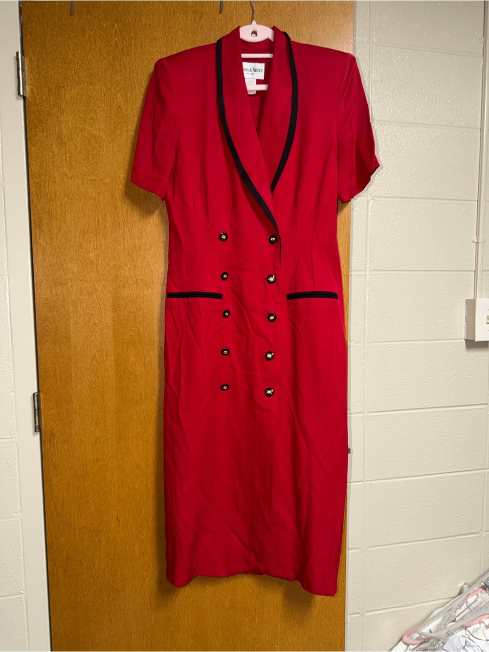 Danny & Nicole Vintage Red Midi Dress with Black Trim
